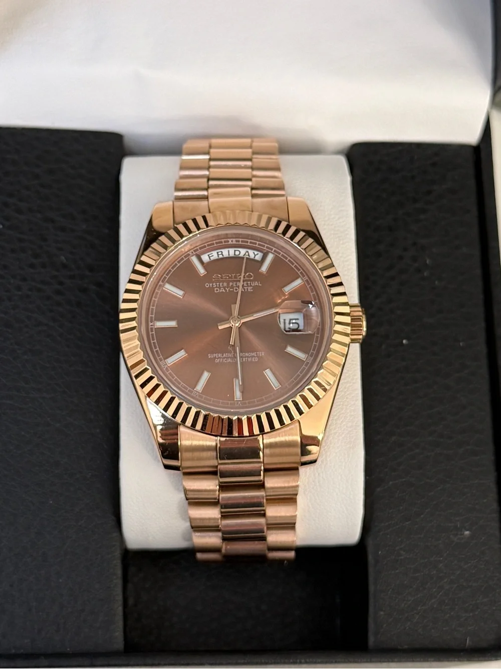 Seiko Rose Gold Tone Day-Date Men's Bracelet Watch